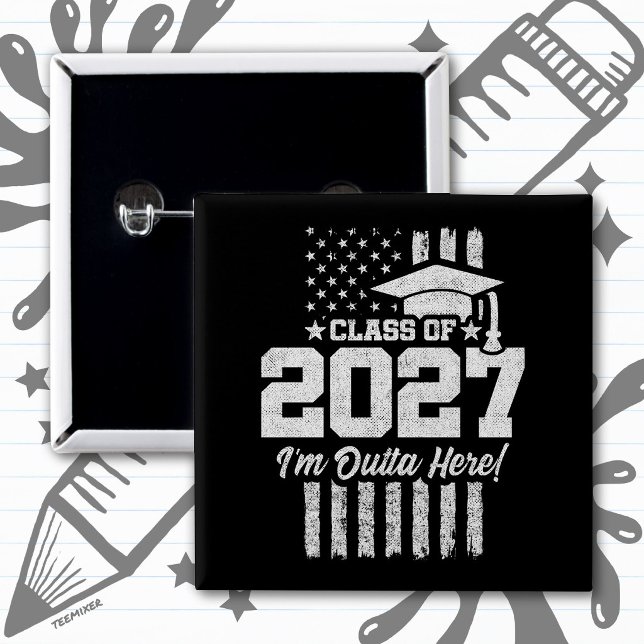 Graduation American Flag Senior Class of 2027 2 Inch Square Button (Creator Uploaded)