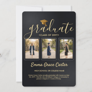 Graduation Announcement Black Gold Collage