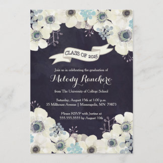 Graduation Announcement - blue grey anemone flower