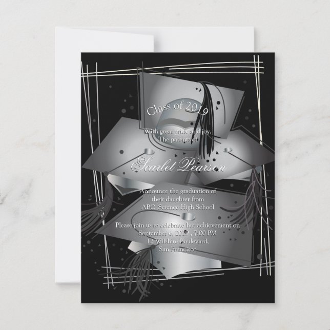 Graduation Announcement Celebration Black & White (Front)