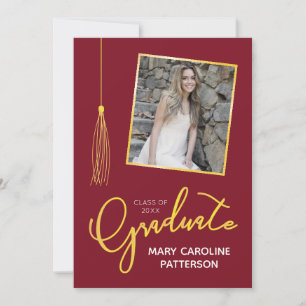 Graduation Announcement Classy Burgundy Gold Photo