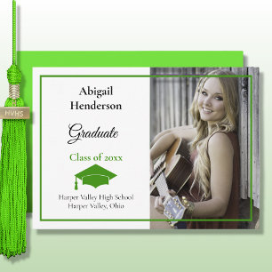 Graduation Announcement Green Cap and Photo