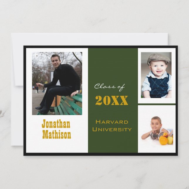 Graduation Announcement Green Photo Invitation (Front)
