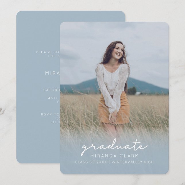 Graduation announcement invitation light blue (Front/Back)