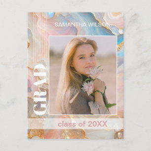 Graduation Announcement  On Pastel Marble Pattern Postcard