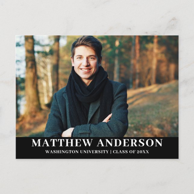 Graduation Announcement Photo Blk Postcard (Front)