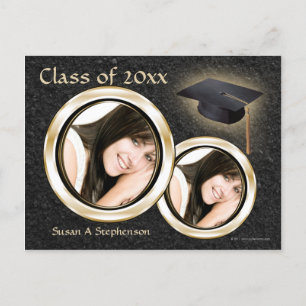 Graduation Announcement Postcard, Black and Gold