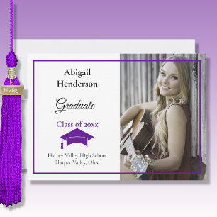 Graduation Announcement Purple Cap and Photo