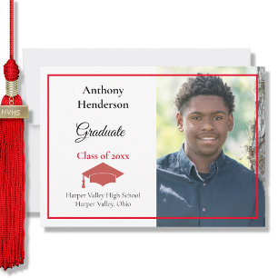 Graduation Announcement Red Cap and Photo