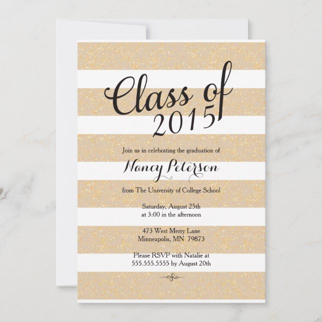 Graduation Announcement - Taupe and Gold Glitter (Front)