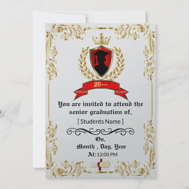 Graduation Announcement White Gold Frame  (Front)