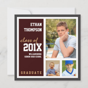 Graduation Announcement with 3 Photos Brown