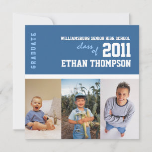 Graduation Announcement with 3 Photos in Blue