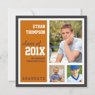 Graduation Announcement with 3 Photos Orange