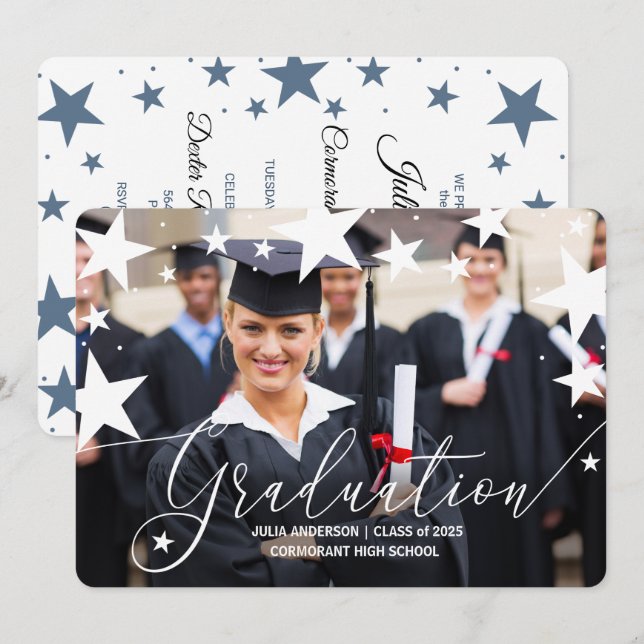 Graduation Announcement with Stars Graduate Photo (Front/Back)