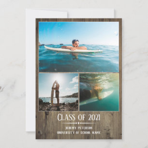 Graduation Announcement Wood Planks 3 Photo Card