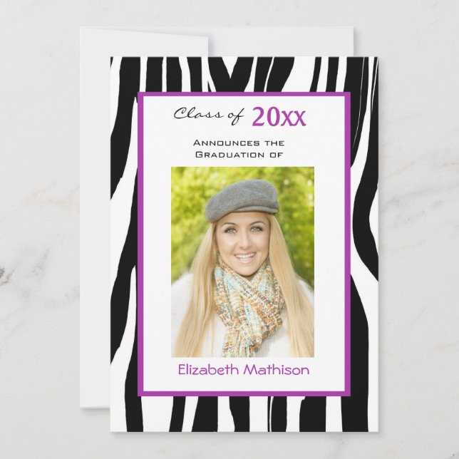 Graduation Announcement Zebra Photo Invitation (Front)