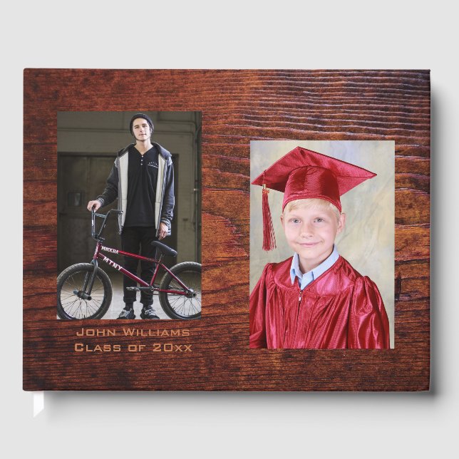 Graduation Antique Vintage Woodgrain Photo Frame Guest Book (Front)