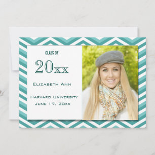 Graduation Aqua Chevron Party Invitation