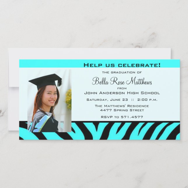 Graduation Aqua Zebra Carte photo (Devant)