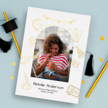 Graduation Arch Photo Hand Drawn Gold Announcement