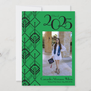 Graduation Art Deco Black Red Announcement