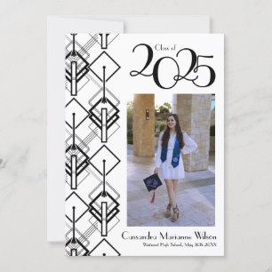 Graduation Art Deco Black White Announcement