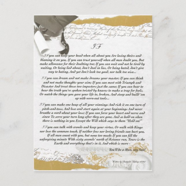 Graduation Baccalaureate IF by Rudyard Kipling Postcard (Front)