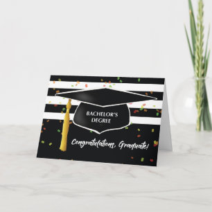 Graduation Bachelors Degree with Cap Black White Card