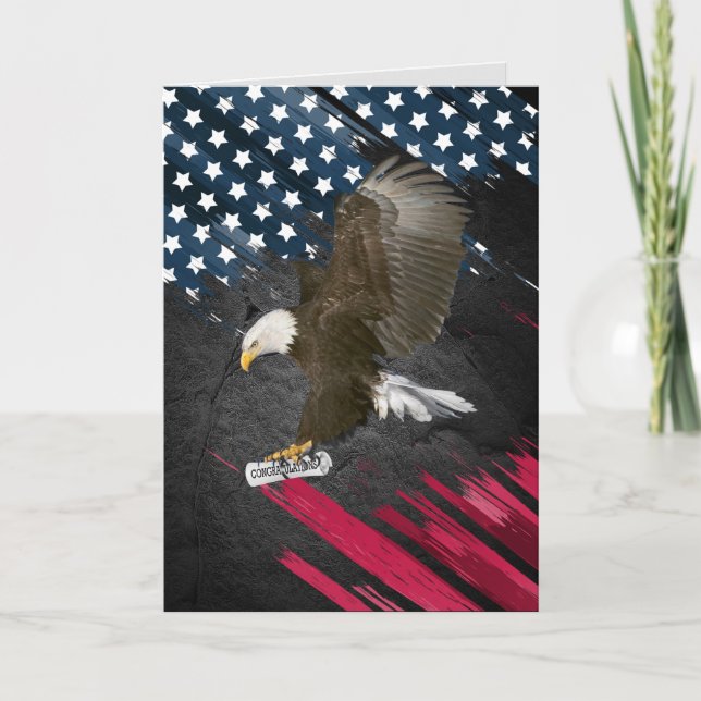 Graduation Bald Eagle On Flag Card (Front)