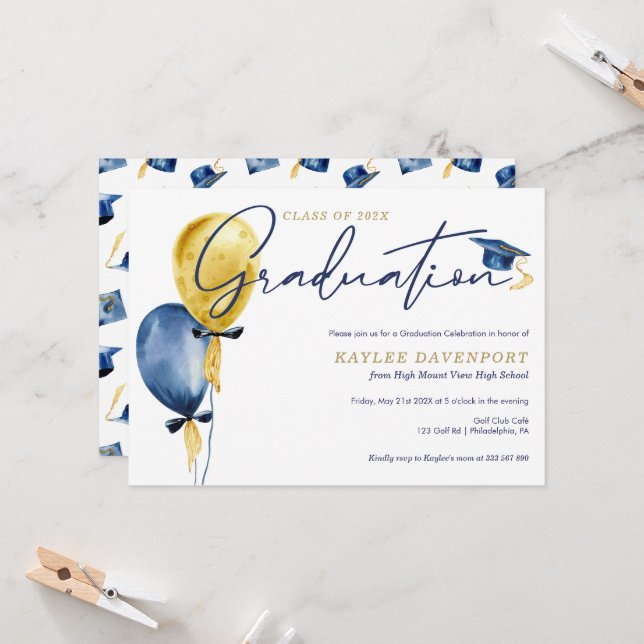 Graduation Balloons  caps Invitation (Front/Back In Situ)