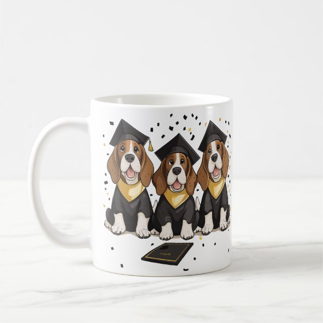 Graduation Basset Hound Dogs Coffee Mug (Left)
