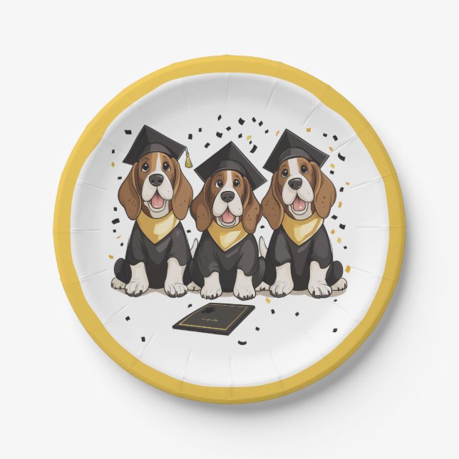 Graduation Basset Hound Dogs Paper Plate (Front)