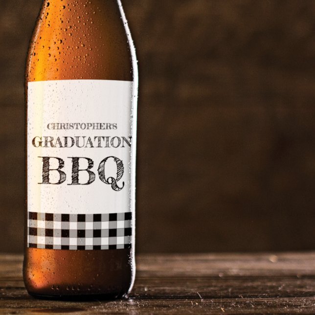 Graduation BBQ Gingham Beer Bottle Label (Creator Uploaded)