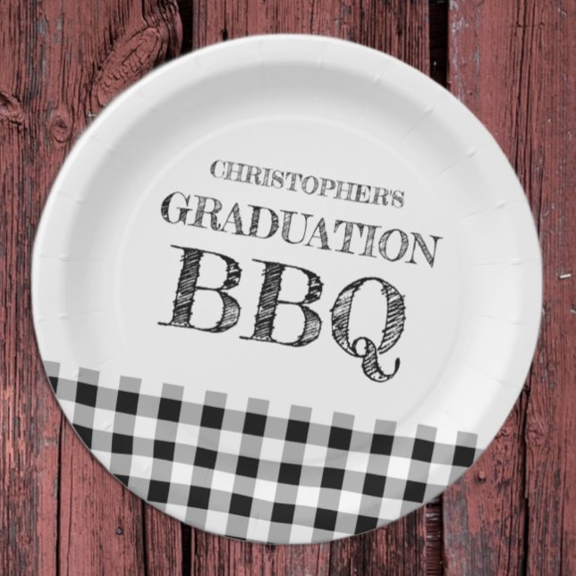 Graduation BBQ Gingham Paper Plate (Creator Uploaded)