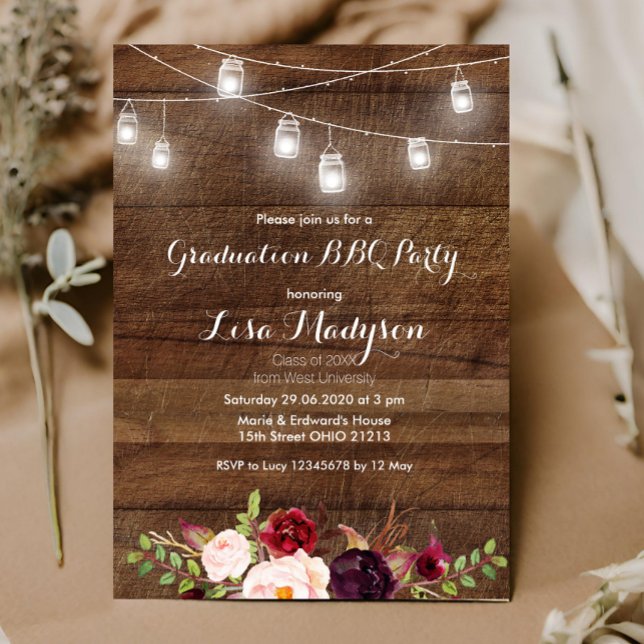Graduation BBQ Invitation Wood Rustic Carte invita (Créateur téléchargé)