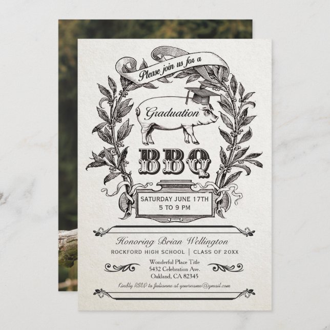 Graduation BBQ Invitations - Supreme Vintage (Front/Back)