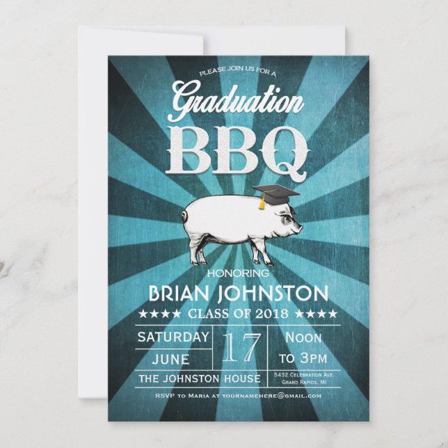 Graduation BBQ Invitations (Turquoise Blue) (Front)