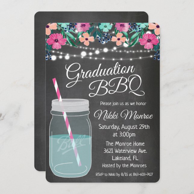 Graduation BBQ Mason Jar Invitation (Front/Back)