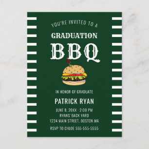 Graduation BBQ Party Green White Stripe Invitation