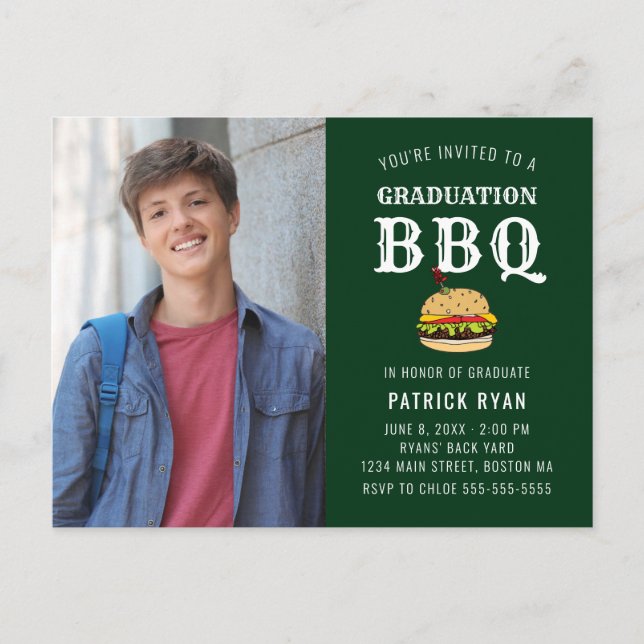 Graduation BBQ Party Green White Stripe Invitation (Devant)