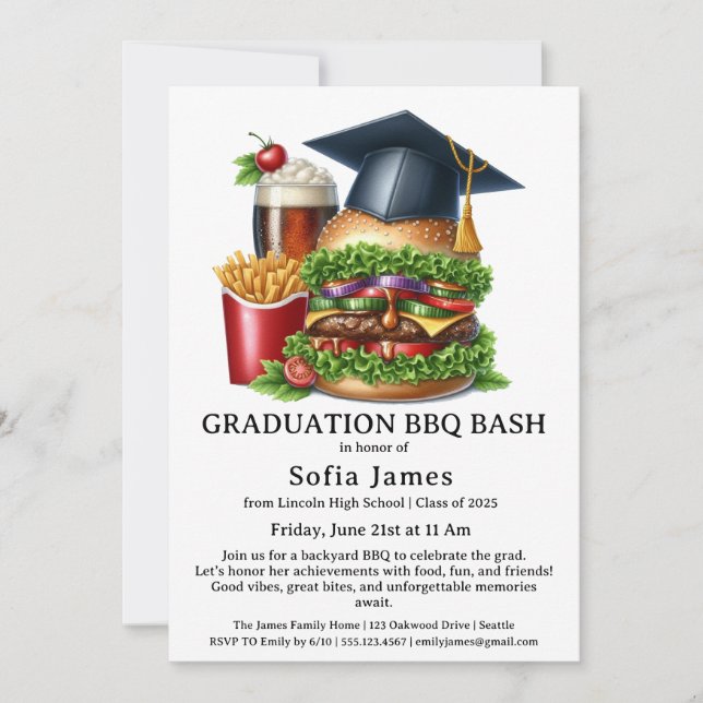 Graduation BBQ Party Invitation | Backyard Cookout (Devant)