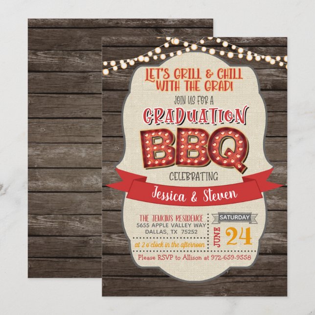 Graduation BBQ Party Invitation - Grill & Chill (Devant / Derrière)