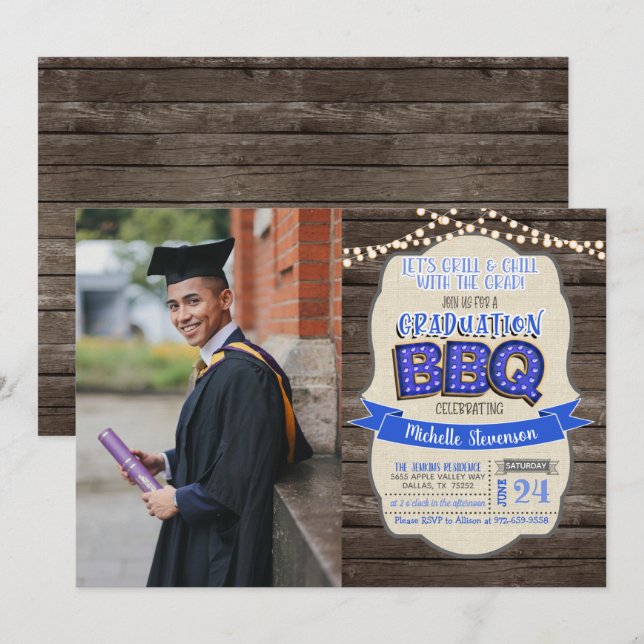 Graduation BBQ Party Invitation - Grill & Chill BP (Front/Back)