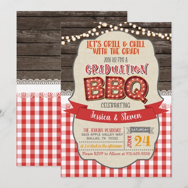 Graduation BBQ Party Invitation - Grill & Chill G (Front/Back)
