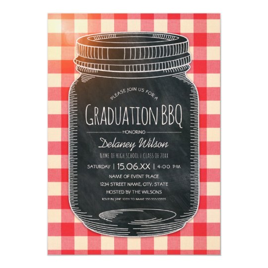 Graduation BBQ Party Vintage Chalkboard Mason Jar Card