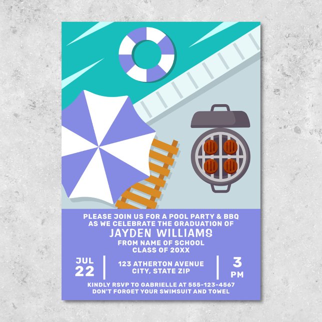 Graduation BBQ Pool Party Swimming Pool Invitation (Graduation pool party and BBQ invitation)