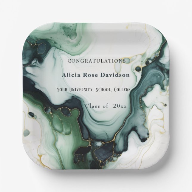 Graduation, Beautiful Green Turquoise Agate Marble Paper Plate (Front)