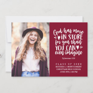 Graduation Bible Verse Photo White Script Maroon Announcement