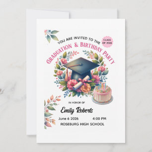 Graduation & Birthday Party Floral Design Invitation